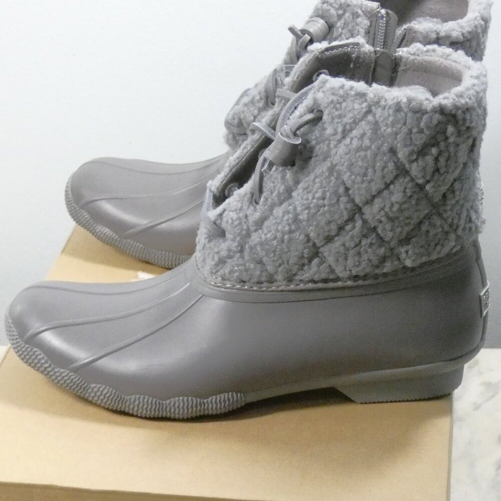 Sperry Women's Winter Boot, Grey/Coin Sherpa Top Duck Boot Bottom 8.5